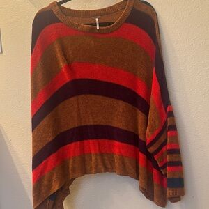 Free People Striped Brown Red Burgundy Loose Knit Sweater